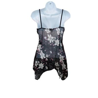 Y2k Black Floral Print Tank Flowy Handkerchief Hem Tank Top Women's Size Small - Thumbnail 3