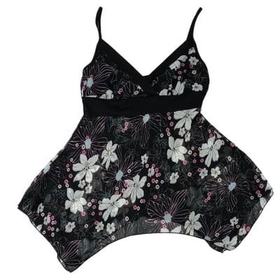 Y2k Black Floral Print Tank Flowy Handkerchief Hem Tank Top Women's Size Small - Thumbnail 5