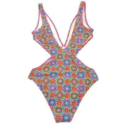 NWT-Volcom Womens Geometric Mandala Print Cut Out Monokini Swimsuit AST M - Thumbnail 5