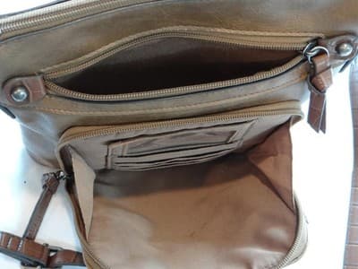 Brown Leather Women's Crossbody Bag with Multiple Zippered Compartments - Thumbnail 6