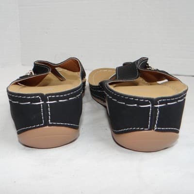 New Womens Black Wedge Thong Sandals Rhinestone Accent Comfort Slip On Size 8.5 - Thumbnail 3