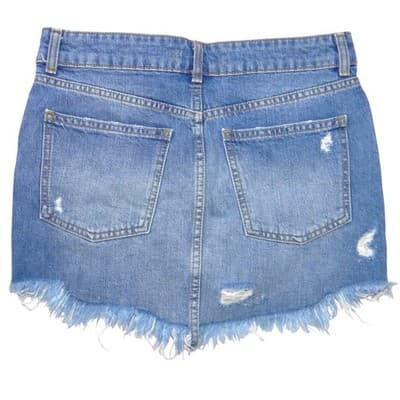 Free People Embroidered Rose Studded Distressed Denim Mini Skirt Blue Size 26 - Thumbnail 3