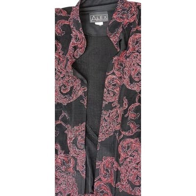 Vintage ALEX EVENINGS Black Red Paisley Sparkle Glitter Blazer Jacket Women Sz L - Thumbnail 6