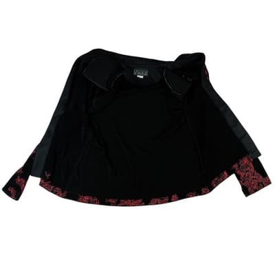 Vintage ALEX EVENINGS Black Red Paisley Sparkle Glitter Blazer Jacket Women Sz L - Thumbnail 4