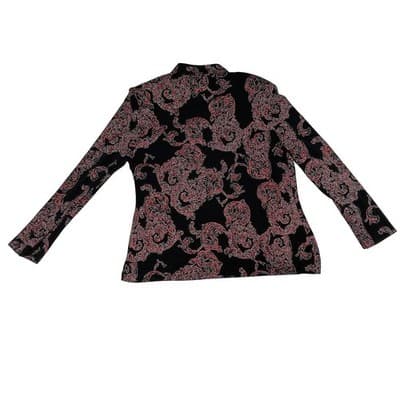 Vintage ALEX EVENINGS Black Red Paisley Sparkle Glitter Blazer Jacket Women Sz L - Thumbnail 3