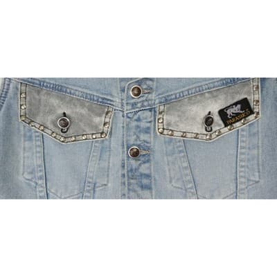 PARASUCO Womens M/M Blue Denim Eagle Patch Sleeveless Vest Jacket - Thumbnail 3
