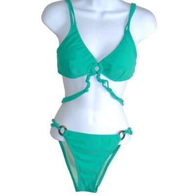 NWT-Cupshe Teal Green Ring Detail Braided Wrap Bikini Set Size M - Thumbnail 2