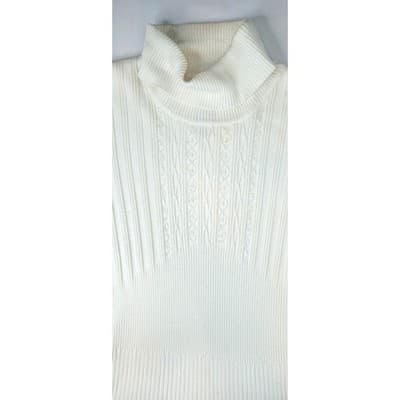 Vintage RQT Cream Ribbed Sleeveless Turtleneck Sweater Top Size L Beaded Accents - Thumbnail 2