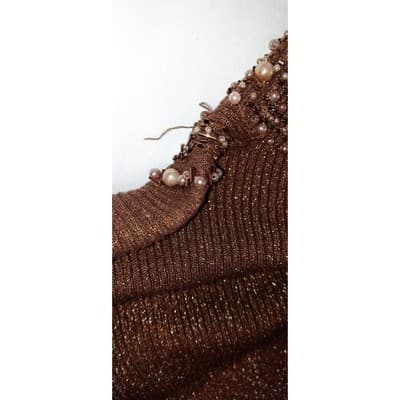 23rd Street Brown Metallic Beaded Mock Neck Long Sleeve Sweater Top Women's Med - Thumbnail 10