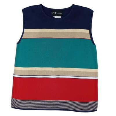 Vintage Sag Harbor Striped Sleeveless Knit Vest Top Navy Red Teal Cream Medium
