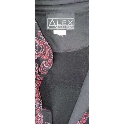 Vintage ALEX EVENINGS Black Red Paisley Sparkle Glitter Blazer Jacket Women Sz L - Thumbnail 2
