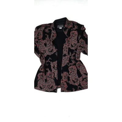 Vintage ALEX EVENINGS Black Red Paisley Sparkle Glitter Blazer Jacket Women Sz L - Thumbnail 5