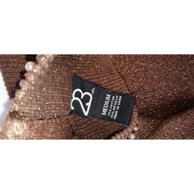 23rd Street Brown Metallic Beaded Mock Neck Long Sleeve Sweater Top Women's Med - Thumbnail 2