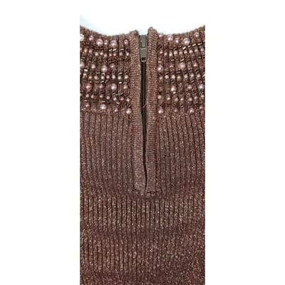23rd Street Brown Metallic Beaded Mock Neck Long Sleeve Sweater Top Women's Med - Thumbnail 5