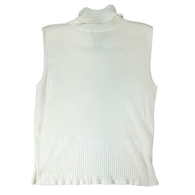Vintage RQT Cream Ribbed Sleeveless Turtleneck Sweater Top Size L Beaded Accents - Thumbnail 9