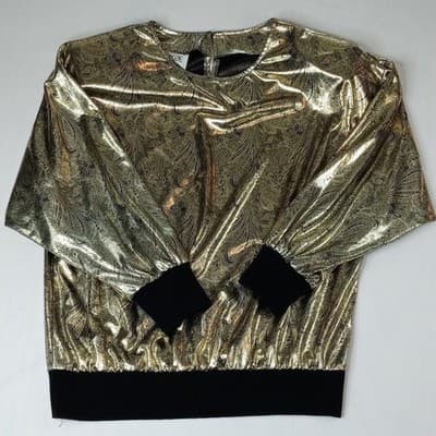 MAYCENE Gold Paisley Metallic Blouse Top Long Sleeve Size Large - Thumbnail 3