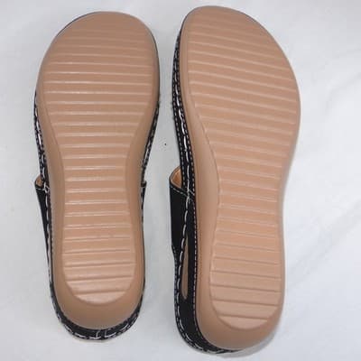 New Womens Black Wedge Thong Sandals Rhinestone Accent Comfort Slip On Size 8.5 - Thumbnail 6