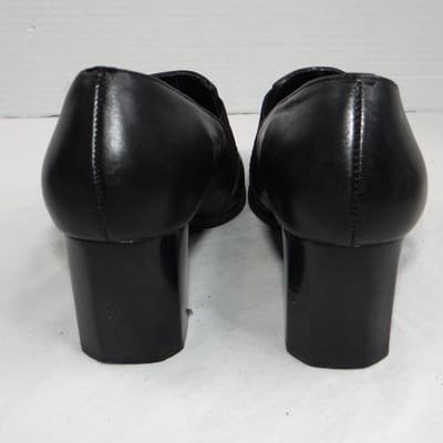 Liz Baker Black Leather Ankle Booties Block Heel Buckle Slip On Women 7.5 M B - Thumbnail 5