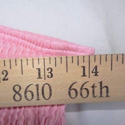 Pink Smocked One Shoulder Pom Pom Bikini Set Medium Seersucker 2 Piece Swimsuit - Thumbnail 5