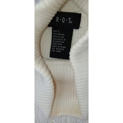 Vintage RQT Cream Ribbed Sleeveless Turtleneck Sweater Top Size L Beaded Accents - Thumbnail 3