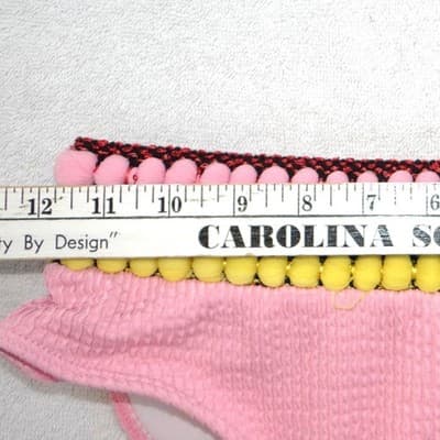 Pink Smocked One Shoulder Pom Pom Bikini Set Medium Seersucker 2 Piece Swimsuit - Thumbnail 10