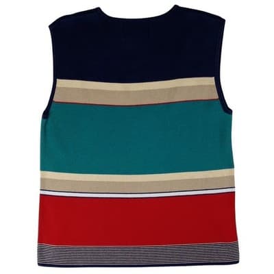 Vintage Sag Harbor Striped Sleeveless Knit Vest Top Navy Red Teal Cream Medium - Thumbnail 4