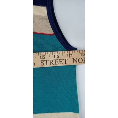 Vintage Sag Harbor Striped Sleeveless Knit Vest Top Navy Red Teal Cream Medium - Thumbnail 5
