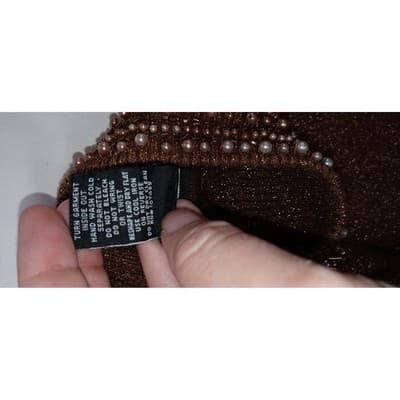 23rd Street Brown Metallic Beaded Mock Neck Long Sleeve Sweater Top Women's Med - Thumbnail 3