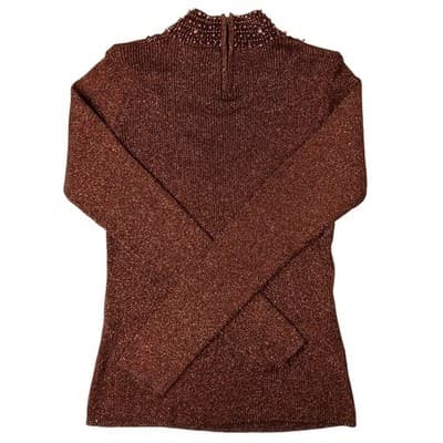 23rd Street Brown Metallic Beaded Mock Neck Long Sleeve Sweater Top Women's Med - Thumbnail 11
