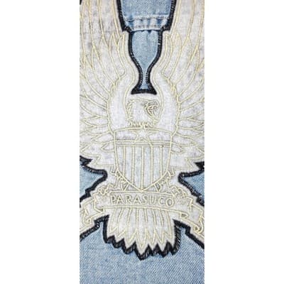 PARASUCO Womens M/M Blue Denim Eagle Patch Sleeveless Vest Jacket - Thumbnail 8