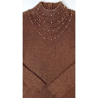 23rd Street Brown Metallic Beaded Mock Neck Long Sleeve Sweater Top Women's Med - Thumbnail 8