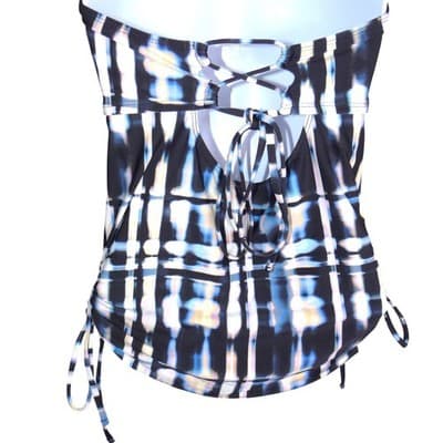Lucky Brand Womens Blue Black Abstract Tie Dye Lace Up Strapless Tankini Top L - Thumbnail 3