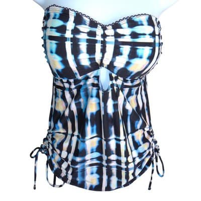 Lucky Brand Womens Blue Black Abstract Tie Dye Lace Up Strapless Tankini Top L