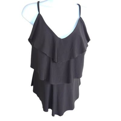 Aqua Green Womens Tiered Ruffle Tankini Top Black Adjustable Straps L