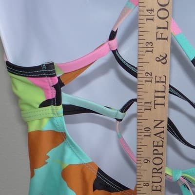 Hula Honey Womens Abstract Print Lace Up Strappy Back Tankini Top Multicolor L - Thumbnail 5