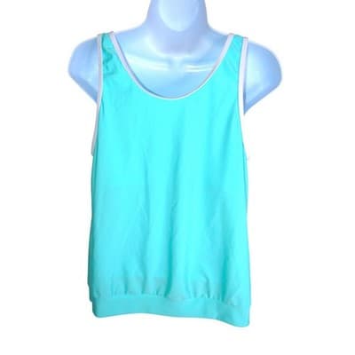 Womens Aqua Blue Blouson Tankini Swim Top XL Scoop Neck Contrast Trim - Thumbnail 3