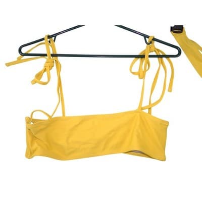 Womens Yellow Tie Shoulder Bandeau Bikini Set High Cut Two Piece Swimsuit M - Thumbnail 2