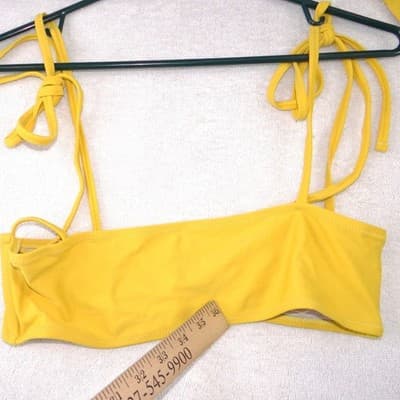 Womens Yellow Tie Shoulder Bandeau Bikini Set High Cut Two Piece Swimsuit M - Thumbnail 5