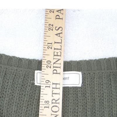 No Comment Womens Olive Green Cable Knit Fringe Sweater Crew Neck Pullover L - Thumbnail 5