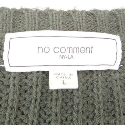 No Comment Womens Olive Green Cable Knit Fringe Sweater Crew Neck Pullover L - Thumbnail 2