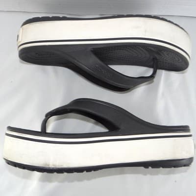 Crocs Crocband Platform Flip Sandals Black White Womens 8 Mens 6 Thong Flatform - Thumbnail 2