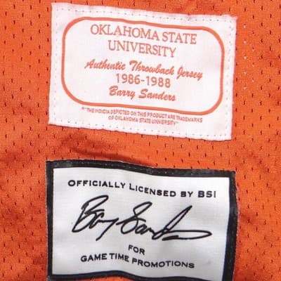 RARE Oklahoma State Barry Sanders 21 Throwback Football Jersey Orange XL 1986-88 - Thumbnail 3