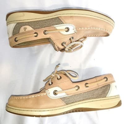 Sperry Top-Sider Womens Tan Leather Mesh Boat Shoes Loafers Size 7M - Thumbnail 2