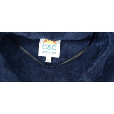 C&C California Navy Blue Terry Cloth Collared Short Sleeve Top Size L - Thumbnail 2