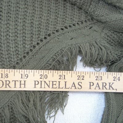 No Comment Womens Olive Green Cable Knit Fringe Sweater Crew Neck Pullover L - Thumbnail 4