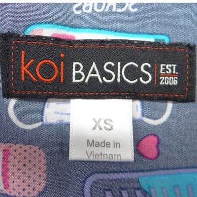 Koi Basics Womens XS Navy Blue Medical Print V-Neck Scrub Top Nurses Hero - Thumbnail 2