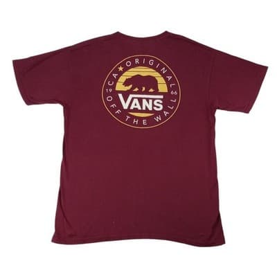 Vans California Originals Graphic T Shirt Burgundy Bear Logo Men's Large - Thumbnail 4