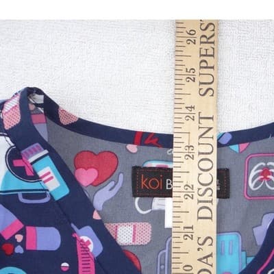 Koi Basics Womens XS Navy Blue Medical Print V-Neck Scrub Top Nurses Hero - Thumbnail 5