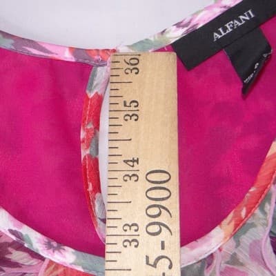 Alfani Womens Red Pink Purple Floral Ruffle Neck Chiffon Shift Dress Size 4 - Thumbnail 5