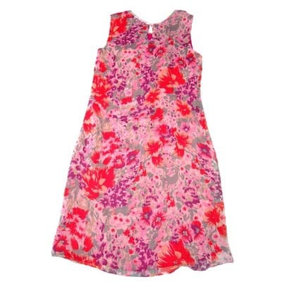 Alfani Womens Red Pink Purple Floral Ruffle Neck Chiffon Shift Dress Size 4 - Thumbnail 3